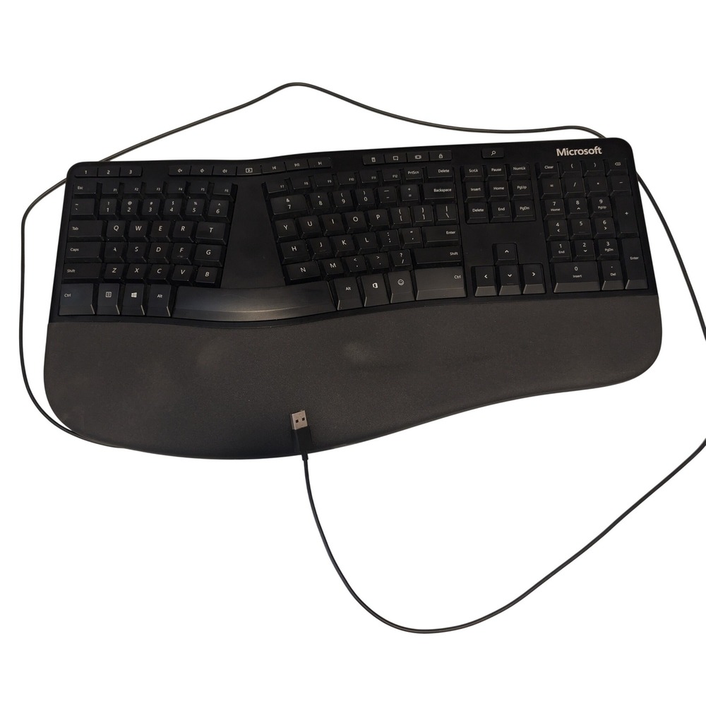 Microsoft Ergonomic Keyboard Wired Black 1878 Split Design Palm Rest USB